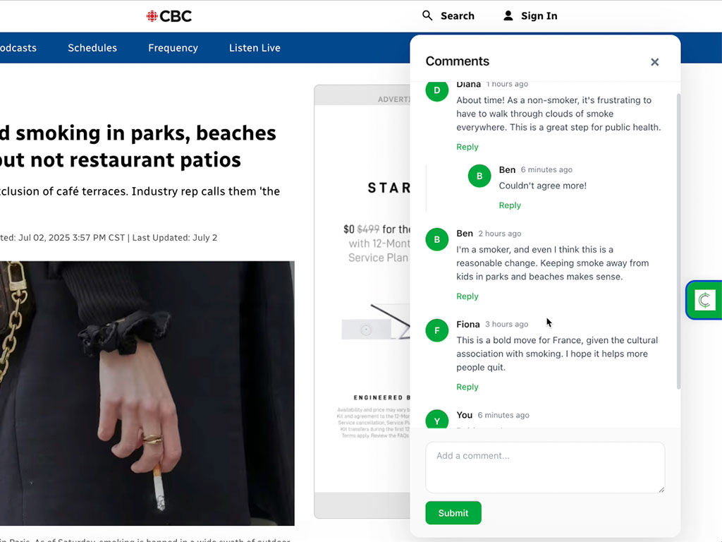 Comment layer on site