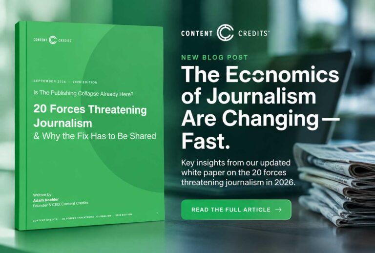 Flexible Access for digital journalism featured in Content Credits’ 2026 report on forces threatening journalism.